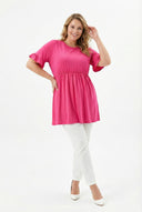 טישירט טוניקה במידות גדולות פרטי שרוולים גומי במותן עם קפלים T41