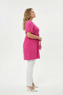 טישירט טוניקה במידות גדולות פרטי שרוולים גומי במותן עם קפלים T41