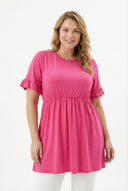 טישירט טוניקה במידות גדולות פרטי שרוולים גומי במותן עם קפלים T41