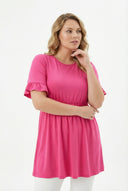 טישירט טוניקה במידות גדולות פרטי שרוולים גומי במותן עם קפלים T41