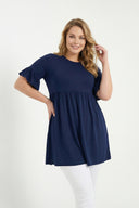 טישירט טוניקה במידות גדולות פרטי שרוולים גומי במותן עם קפלים T42