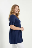 טישירט טוניקה במידות גדולות פרטי שרוולים גומי במותן עם קפלים T42