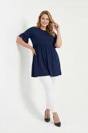 טישירט טוניקה במידות גדולות פרטי שרוולים גומי במותן עם קפלים T42