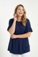 טישירט טוניקה במידות גדולות פרטי שרוולים גומי במותן עם קפלים T42