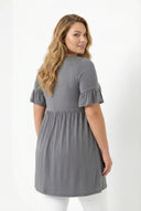 טישירט טוניקה במידות גדולות פרטי שרוולים גומי במותן עם קפלים T43