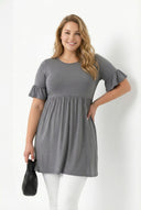 טישירט טוניקה במידות גדולות פרטי שרוולים גומי במותן עם קפלים T43