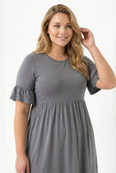 טישירט טוניקה במידות גדולות פרטי שרוולים גומי במותן עם קפלים T43