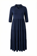 שמלה ארוכה במידות גדולות חצי שרוול צווארון V גומי במותן T44