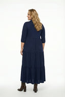 שמלה ארוכה במידות גדולות חצי שרוול צווארון V גומי במותן T44