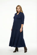 שמלה ארוכה במידות גדולות חצי שרוול צווארון V גומי במותן T44