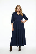 שמלה ארוכה במידות גדולות חצי שרוול צווארון V גומי במותן T44