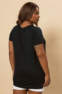 טי שירט במידות גדולות עם צווארון עגול שרוולים קצרים עם הדפסה 304176