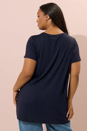 טישירט במידות גדולות שרוול קצר צווארון עגול עם הדפס 304174