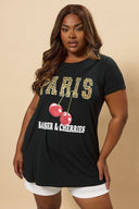 טי שירט במידות גדולות עם צווארון עגול שרוולים קצרים עם הדפסה 304176