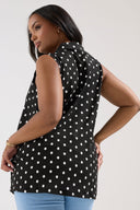 טישירט במידות גדולות ללא שרוולים צווארון פולו פרטי כפתורים דוגמת נקודות 303958