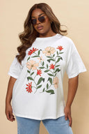 טישירט במידות גדולות שרוול קצר צווארון עגול דוגמת פרחים 304177