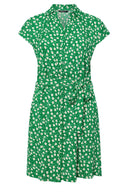 שמלה במידות גדולות צווארון פולו שרוול קצר דוגמת פרחים פרטי כפתורים קשירה במותן מיני 303328