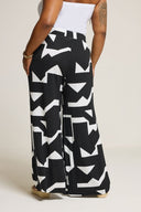 מכנסיים במידות גדולות גומי במותן דוגמת אבסטרקט רחבות עם שתי כיסים קדמיים 304089