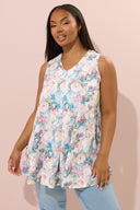 חולצה במידות גדולות בלי שרוולים צווארון V דוגמת פרחים חצאית מתרחבת 304188