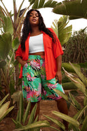 שורט רחב במידות גדולות גומי במותן עם הדפס עם לייקרה 145100