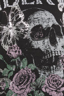 טישירט במידות גדולות שרוול קצר צווארון עגול דוגמת גולגולת פרטי שרוול 322639