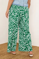 מכנסיים במידות גדולות גומי במותן רגל רחבה עם הדפס שתי כיסים קדמיים 303969