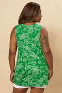 טישירט במידות גדולות צווארון V ללא שרוולים דוגמת פרחים 304169