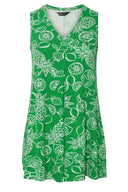 טישירט במידות גדולות צווארון V ללא שרוולים דוגמת פרחים 304169