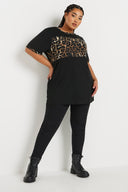 טישירט במידות גדולות שרוול קצר צווארון עגול רחב דוגמת נמר 303729