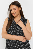 טישירט במידות גדולות ללא שרוולים צווארון פולו V דוגמת נקודות פרטי כפתורים 303957