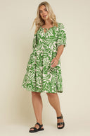 שמלה במידות גדולות עם דוגמת פרחים צווארון מכיווץ מיני 304112