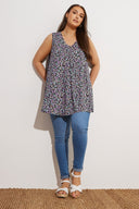 חולצה במידות גדולות בלי שרוולים צווארון V דוגמת פרחים חצאית מתרחבת 303420