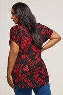 טישירט במידות גדולות שרוול קצר צווארון V עם הדפס 304204