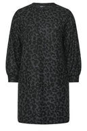 שמלה במידות גדולות שרוול ארוך דוגמת נמר מעל הברך 285058