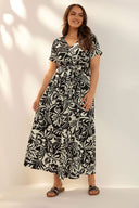 שמלה במידות גדולות מקסי שרוול קצר צווארון V דוגמת פרחים גזרת מעטפת קשירה במותן 304073