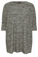 סוודר במידות גדולות חצי שרוול פרטי כפתורים בד במרקם 302987