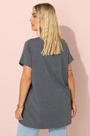 טישירט במידות גדולות שרוול קצר צווארון עגול עם הדפס 304191