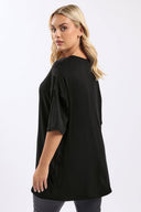 טישירט ארוכה במידות גדולות שרוול קצר צווארון V תחרה שסעים בצדדים 322971