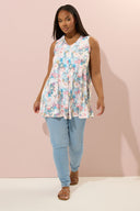 חולצה במידות גדולות בלי שרוולים צווארון V דוגמת פרחים חצאית מתרחבת 304188