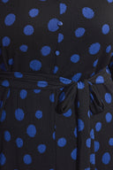 שמלה ארוכה במידות גדולות שרוול ארוך צווארון V חגורה דוגמת נקודות 615816