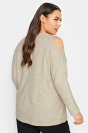 סוודר במידות גדולות צווארון V פרטי כתפיים מעוטרת באבנים 302776