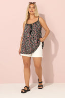 טישירט במידות גדולות ללא שרוולים דוגמת פרחים פרטי קשירה ופרנזים 304240