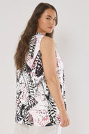 טישירט במידות גדולות ללא שרוולים צווארון V עם הדפס גזרה אסימטרית 616291