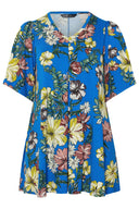 טישירט במידות גדולות שרוול קצר צווארון V עם הדפס 304339