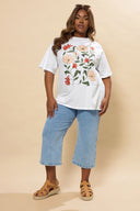 טישירט במידות גדולות שרוול קצר צווארון עגול דוגמת פרחים 304177