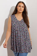 חולצה במידות גדולות בלי שרוולים צווארון V דוגמת פרחים חצאית מתרחבת 303420