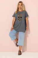 טישירט במידות גדולות שרוול קצר צווארון עגול עם הדפס 304191