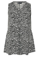 חולצה במידות גדולות בלי שרוולים צווארון V דוגמת פרחים חצאית מתרחבת 322683