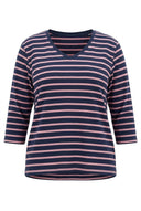 Lacivert pembe çizgili büyük beden kadın sweatshirt ön