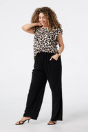 חולצה במידות גדולות עם צווארון עגול הדפסה שרוולים עם פרנזים E26414